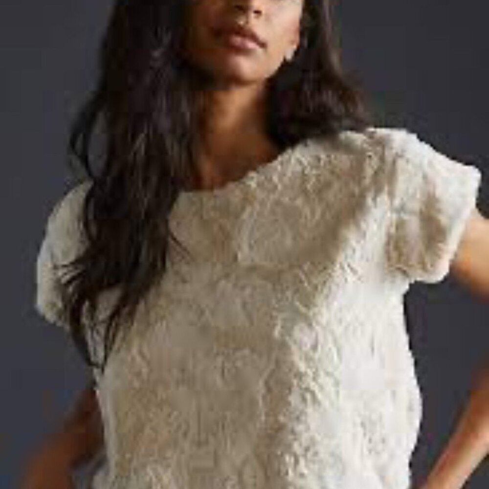 NWT 1X Anthropologie Ivory Faux Fur Tee - Picture 3 of 5